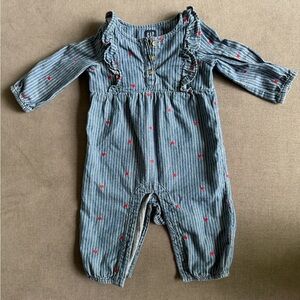GAP Blue and Pink Jumpsuit with Ruffled Neckline